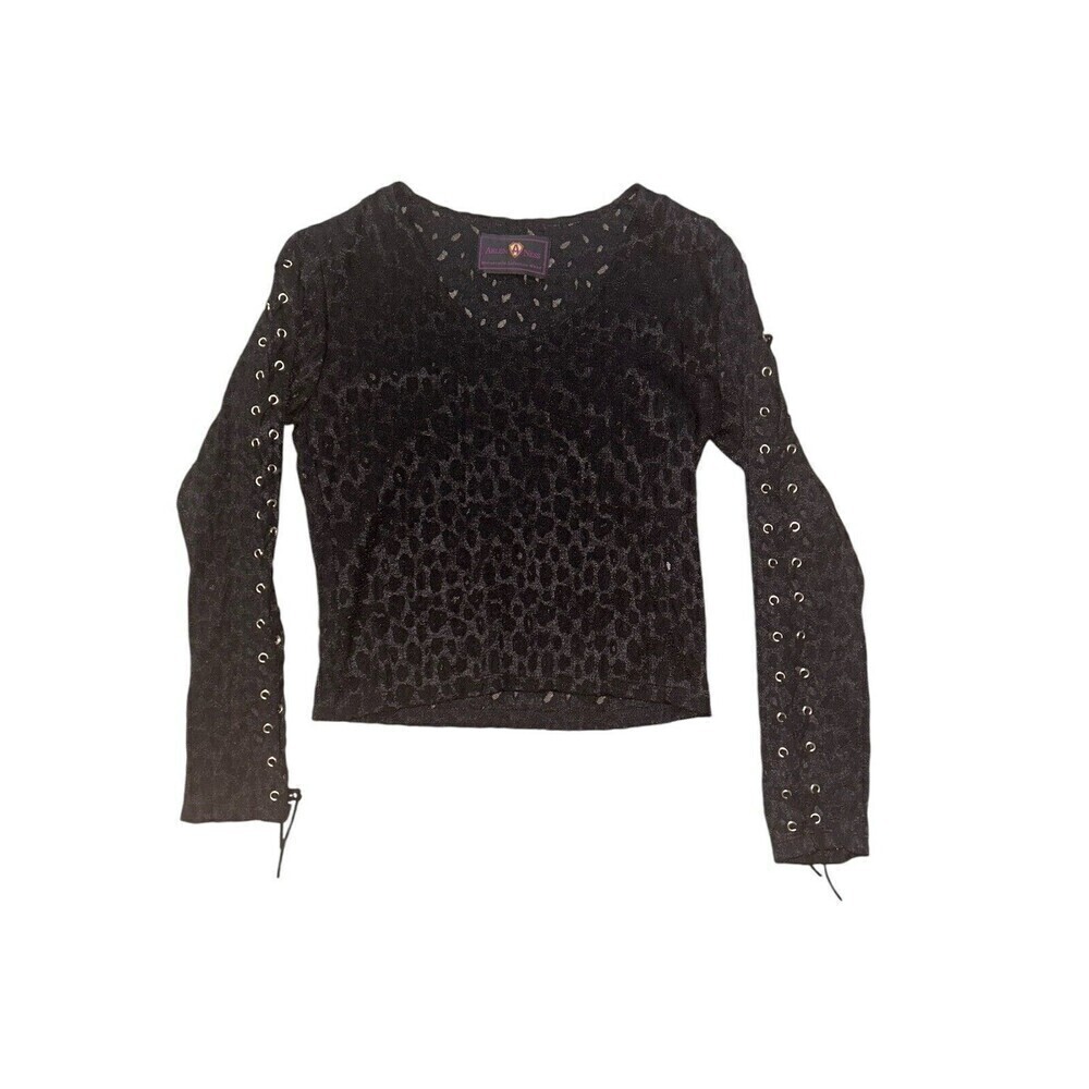 Arlen Ness Girls Black Long Sleeve Top Lace Sheer Large Motorcycle‎